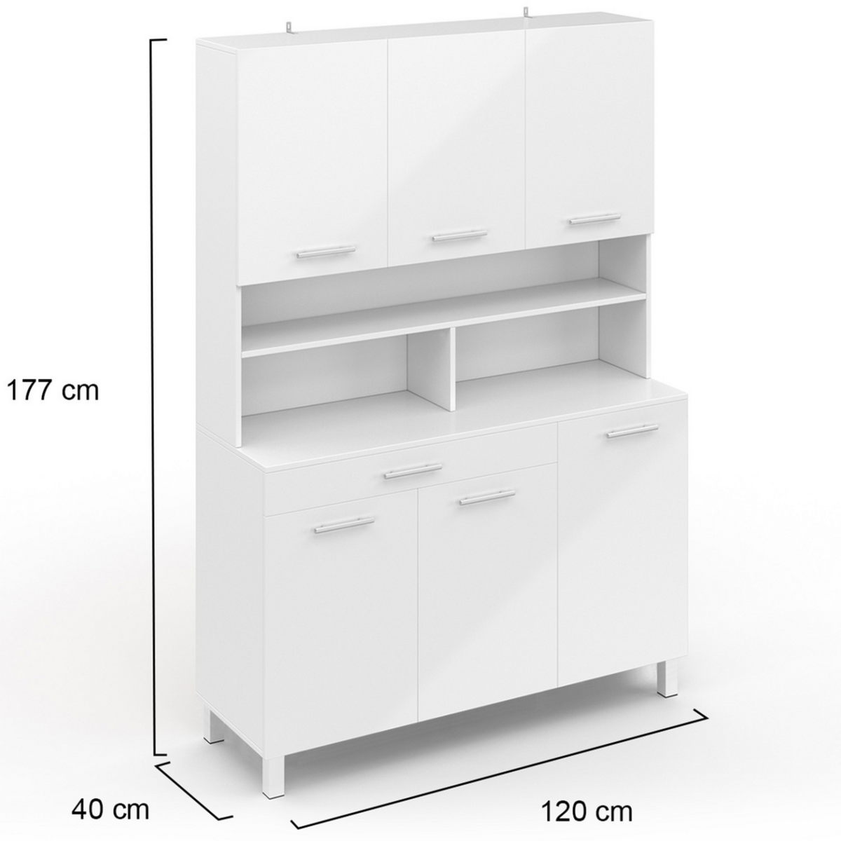 ID MARKET Buffet de cuisine 120 CM CINA 6 portes + tiroir blanc et blanc brillant