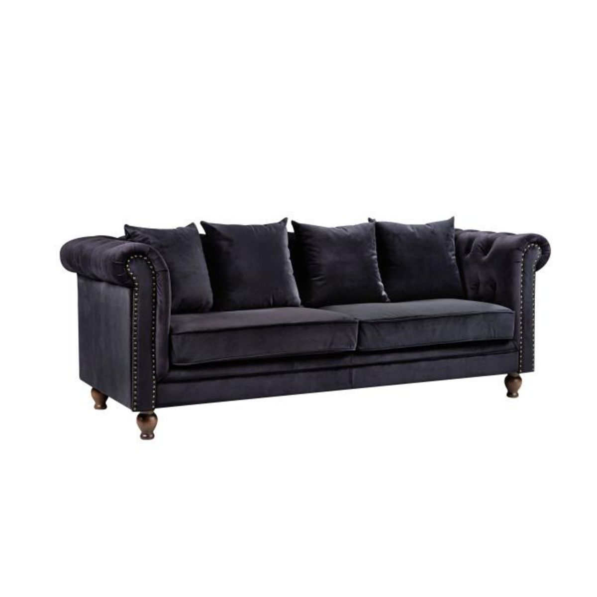Paris Prix Canapé 3 Places en Velours  Chesterfield  217cm Noir