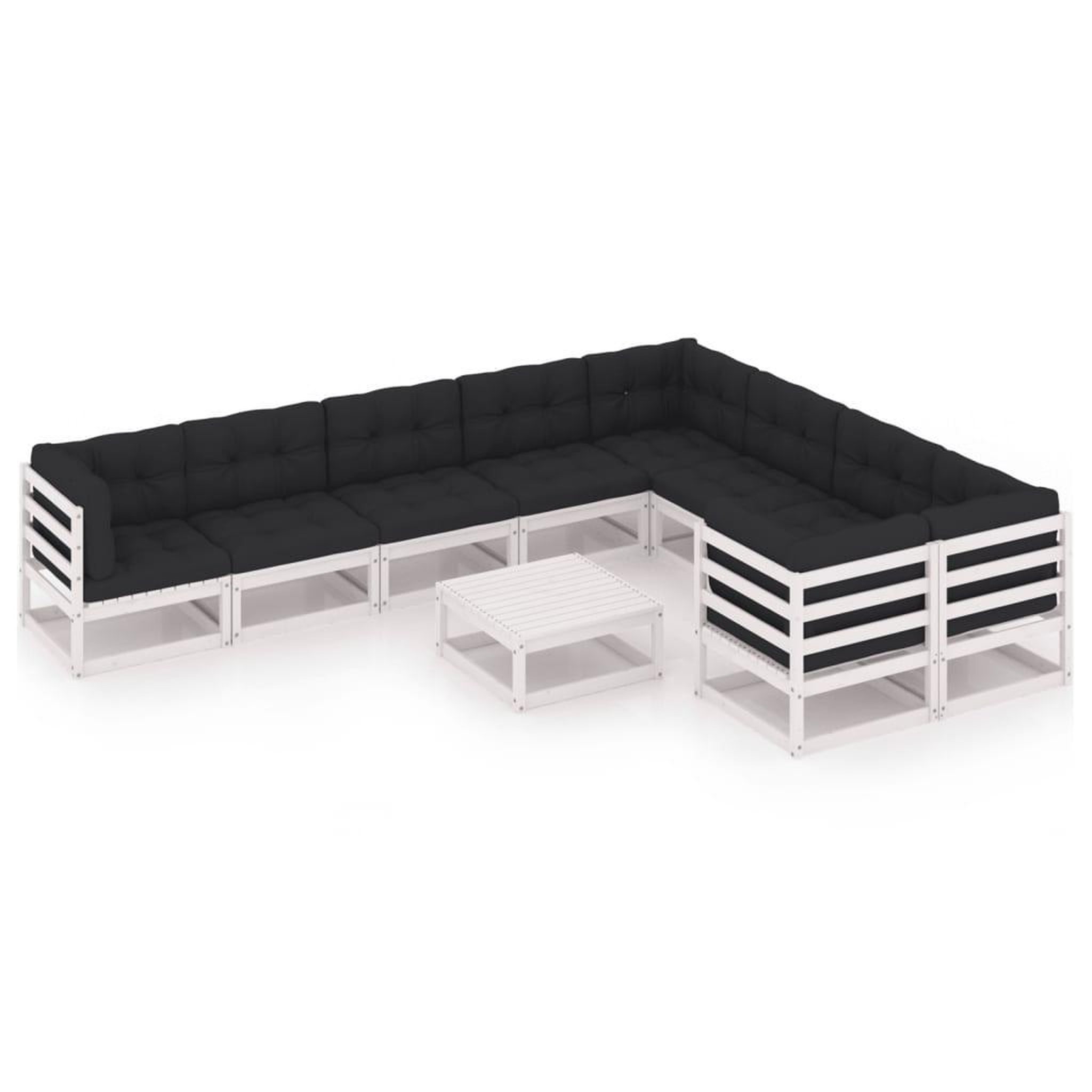 Voir la diapositive 2 : VIDAXL Salon de jardin 10 pcs avec coussins Blanc Bois de pin massif