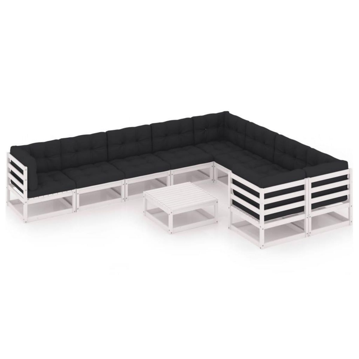 VIDAXL Salon de jardin 10 pcs avec coussins Blanc Bois de pin massif