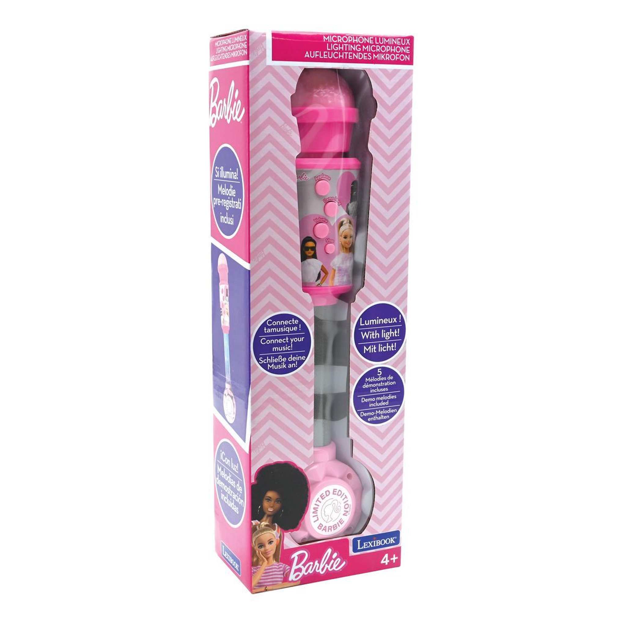 Voir la diapositive 3 : Lexibook Microphone Barbie avec tube lumineux et enceinte