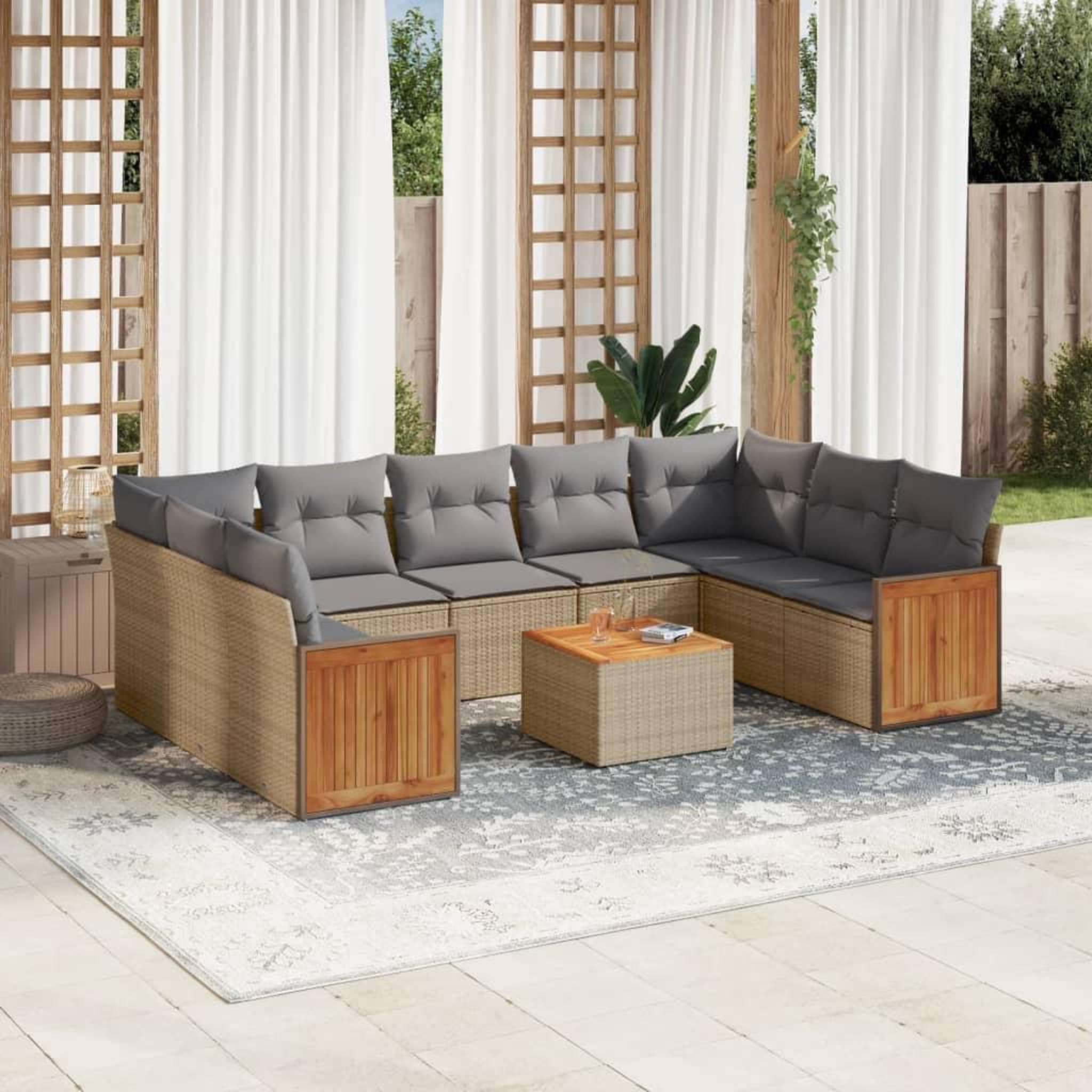 VIDAXL Salon de jardin avec coussins 10 pcs beige resine tressee