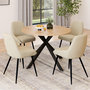 Voir la diapositive 5 : ID MARKET Ensemble table à manger extensible ronde ALIX bois et noir 110-150 cm et 4 chaises THALYA velours beige