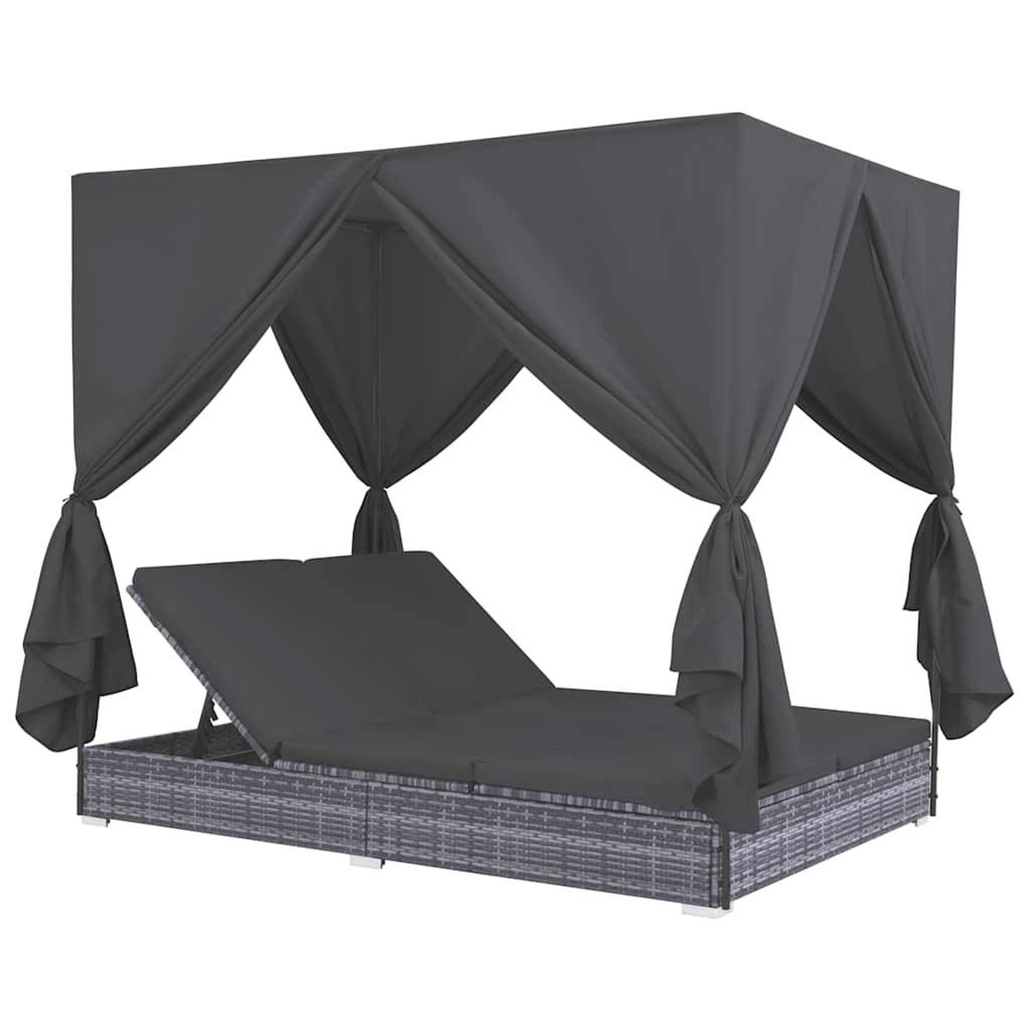 Voir la diapositive 2 : VIDAXL Chaise longue d'exterieur avec rideaux resine tressee gris