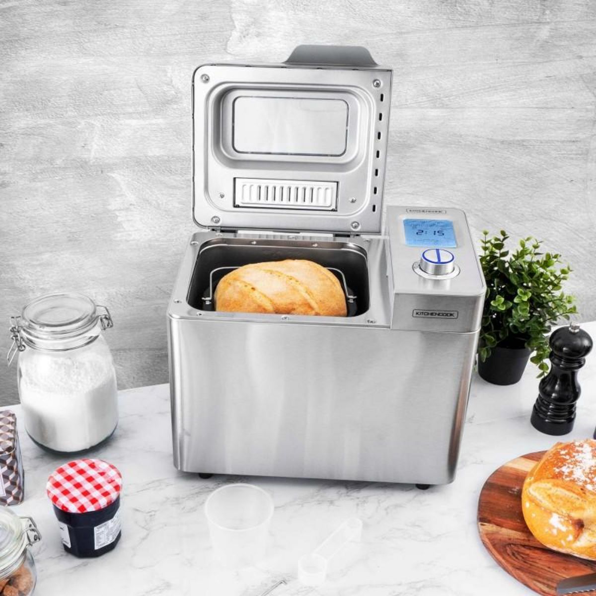 KITCHENCOOK Machine à Pain Inox 25 Programmes Avec Cuve Anti Adhésive Smarti Kitchencook