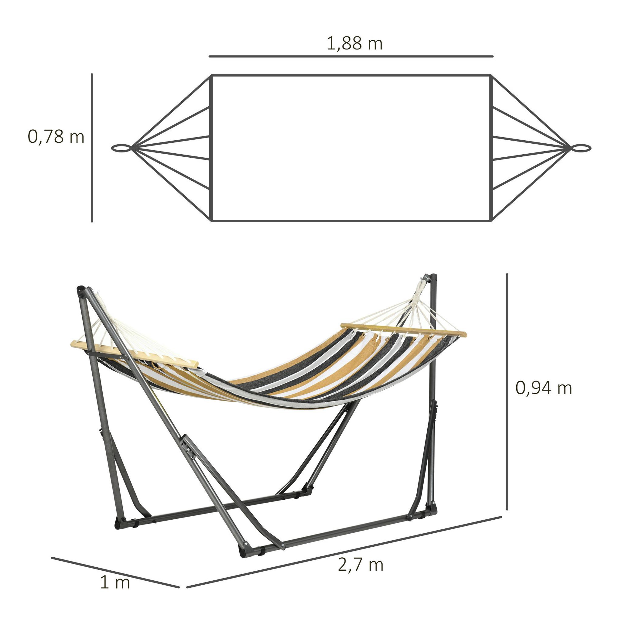Voir la diapositive 3 : OUTSUNNY Hamac de jardin pliable avec support acier époxy et toile coton lin marron noir gris blanc