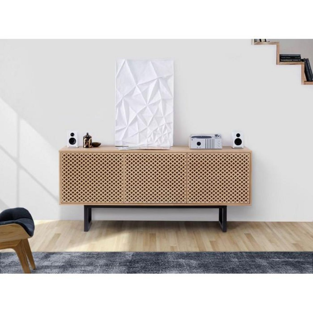 Paris Prix Buffet 3 Portes Diamant  Camden  175cm Chêne & Noir