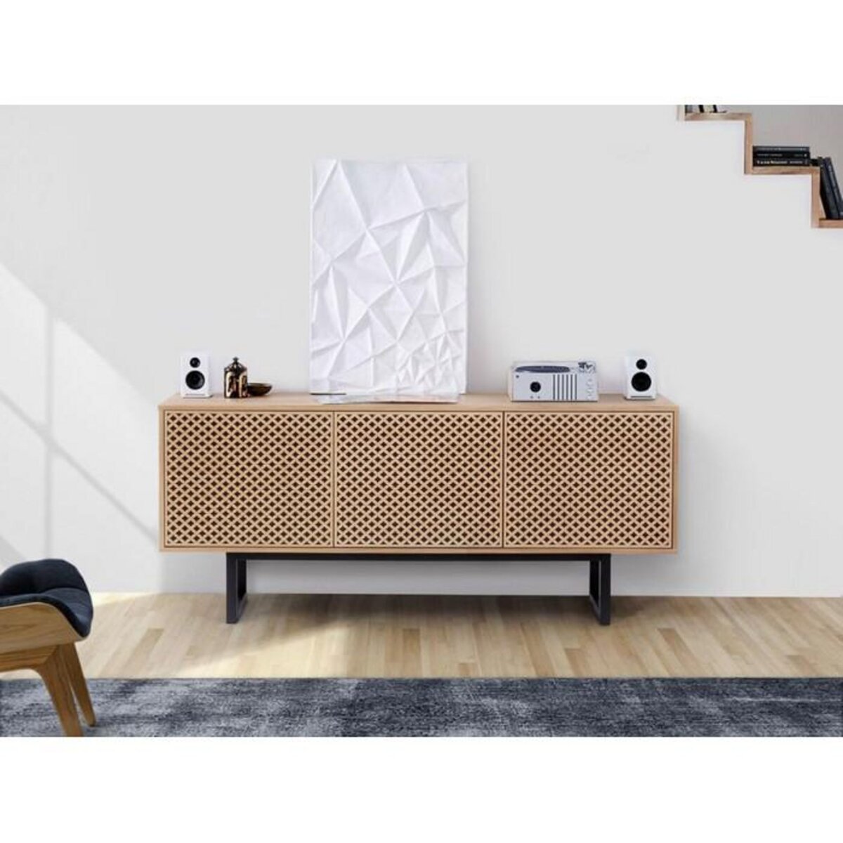 Paris Prix Buffet 3 Portes Diamant  Camden  175cm Chêne & Noir