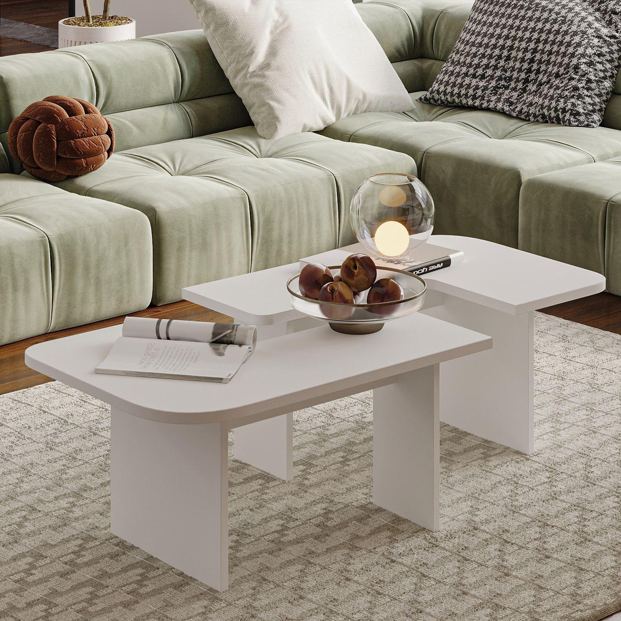 Voir la diapositive 4 : Habitat et Jardin Ensemble tables basses en bois  Iris  - 90 x 45 x 35 cm - Blanc