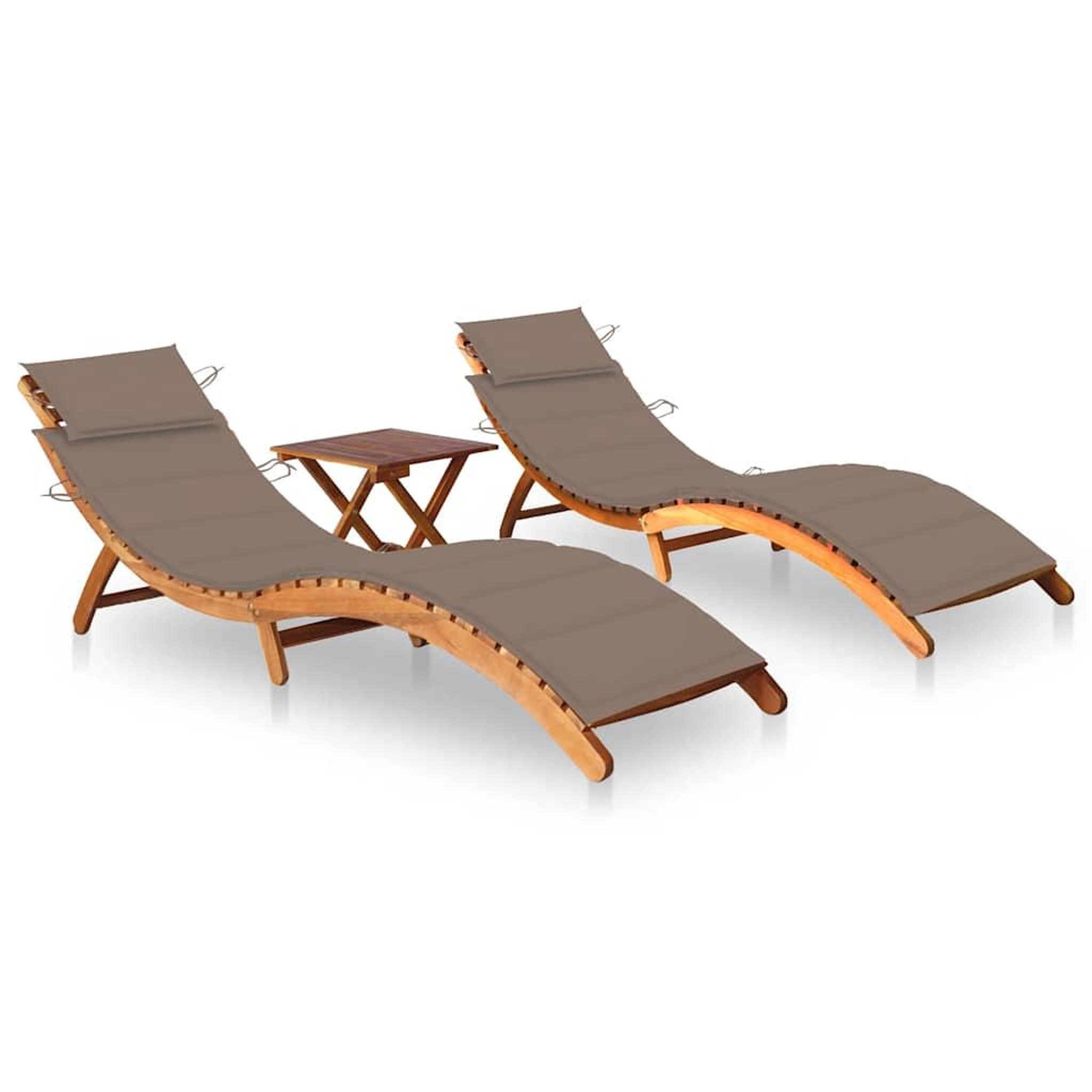 VIDAXL Chaises longues lot de 2 avec table et coussins Acacia solide