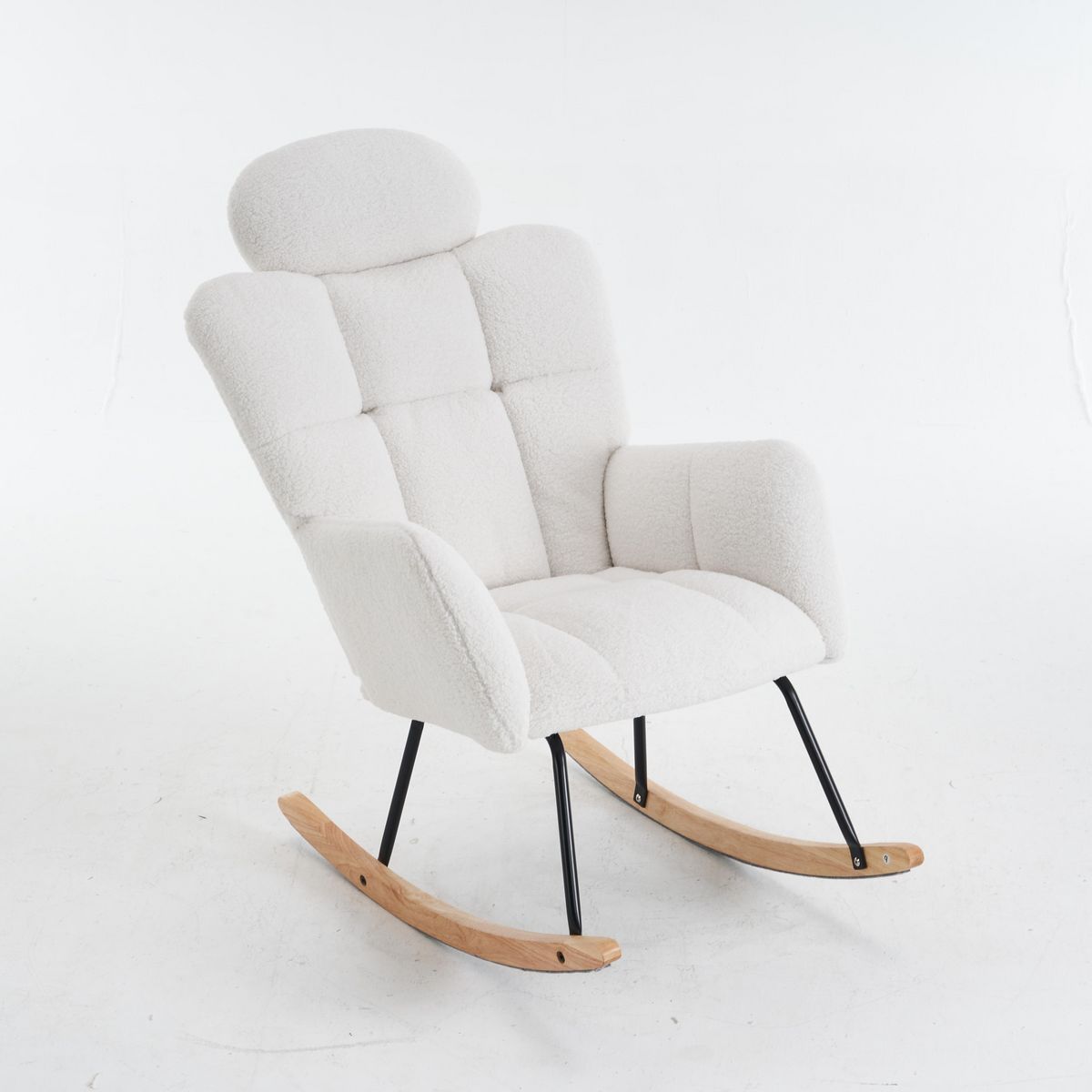 MERAX Fauteuil à Bascule Rocking Chair Fauteuil Relax Avec Têtière Blanc