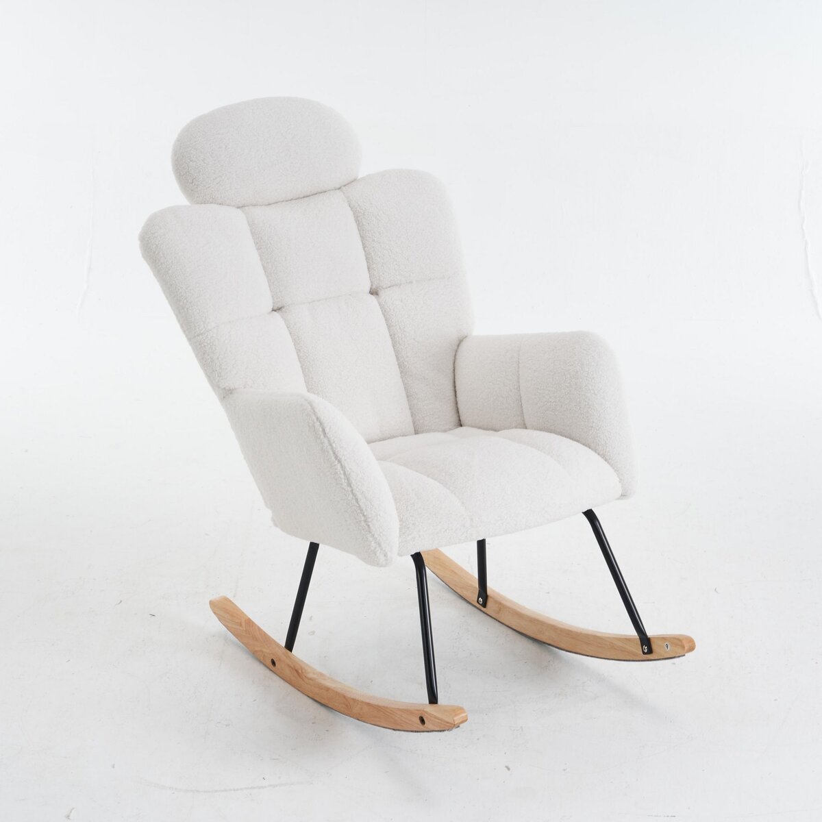 MERAX Fauteuil à Bascule Rocking Chair Fauteuil Relax Avec Têtière Blanc