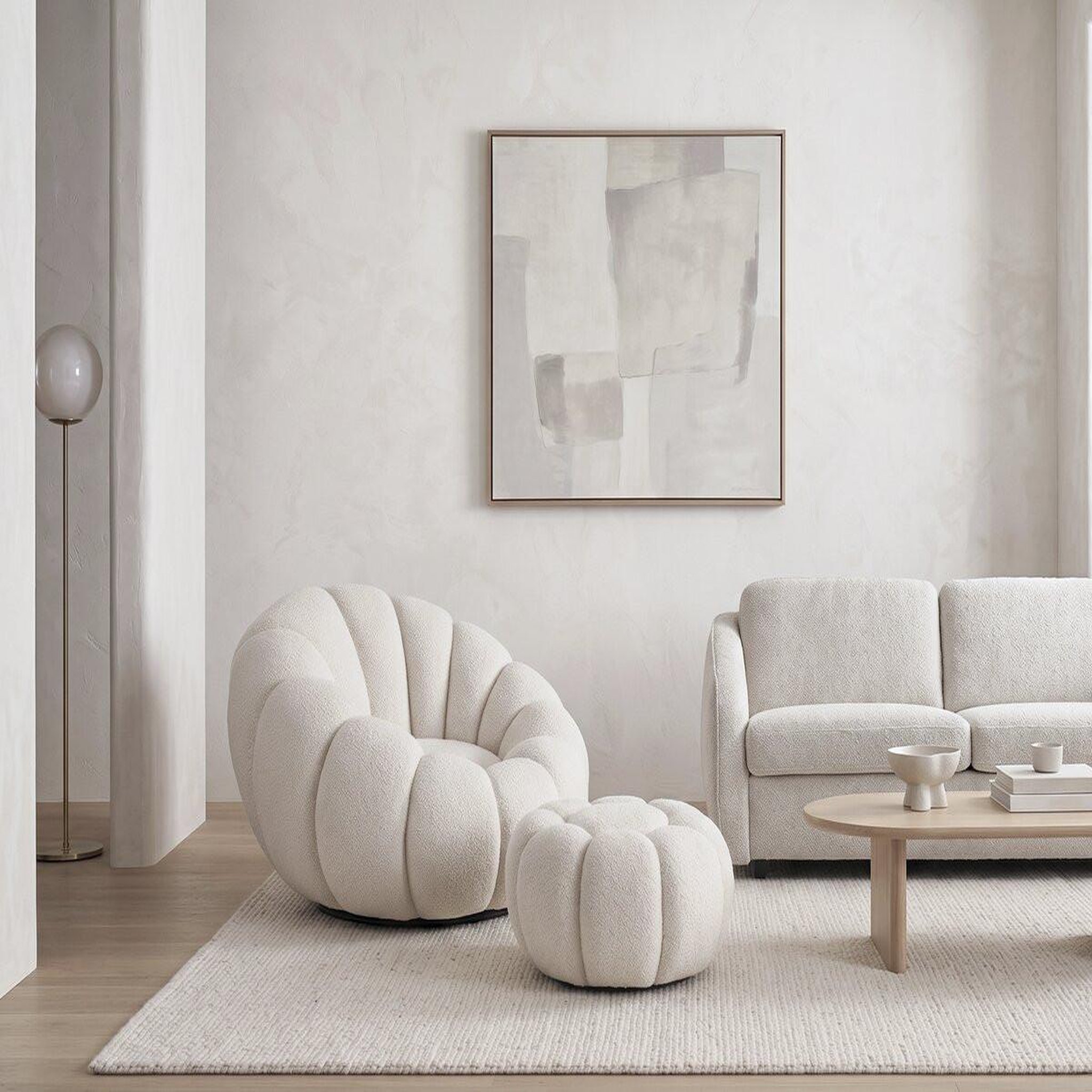 Voir la diapositive 2 : Habitat et Jardin Fauteuil avec pouf style bubble en tissu bouclette  élysée  - crème