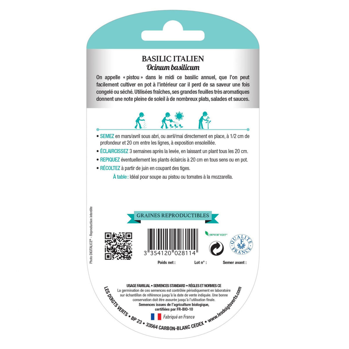 LES DOIGTS VERTS Graines Basilic italien BIO Les Doigts Verts