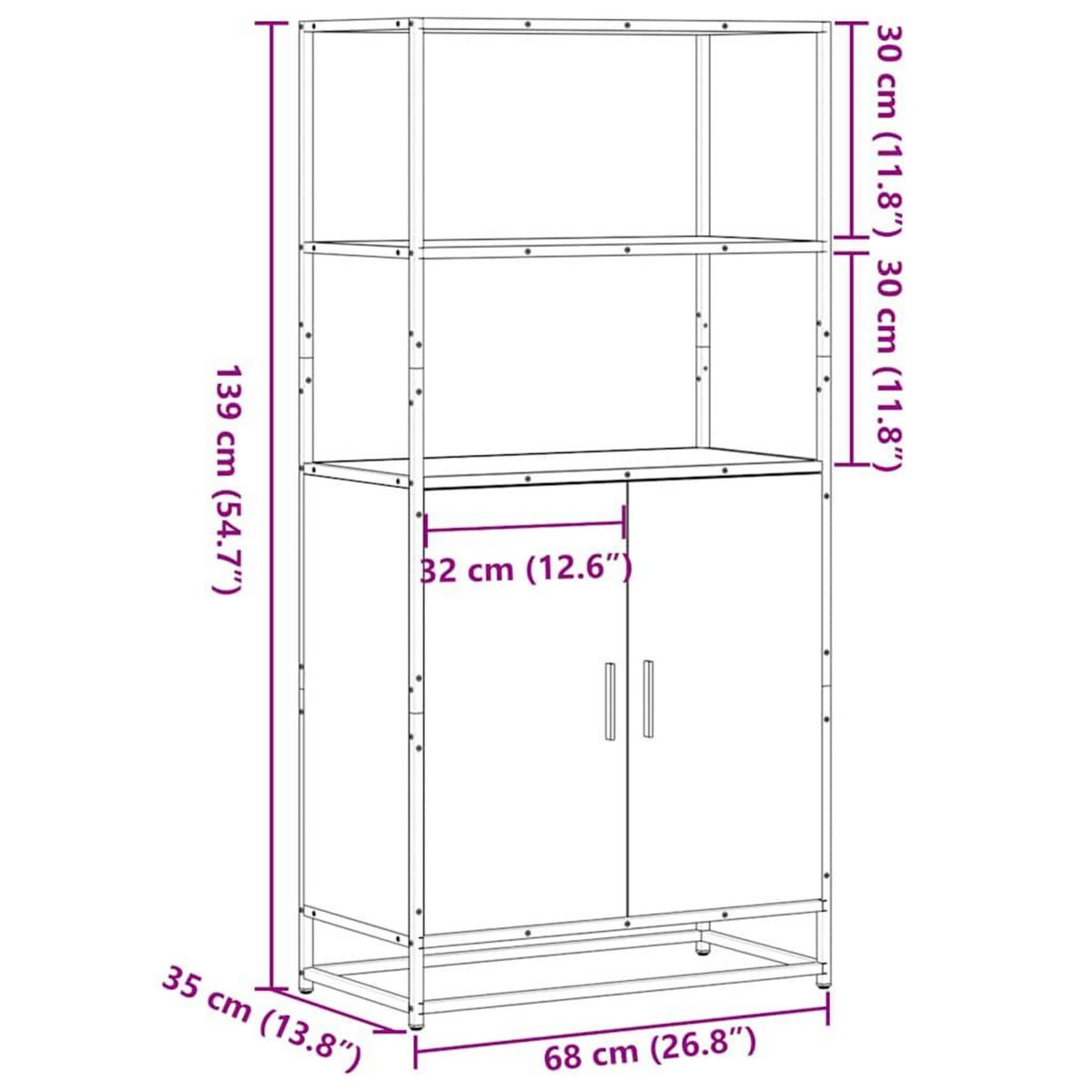 VIDAXL Buffet haut chene marron 68x35x139 cm bois d'ingenierie metal