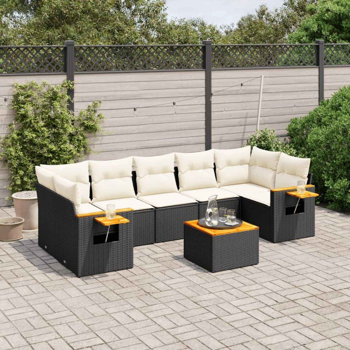 VIDAXL Salon de jardin 8 pcs avec coussins noir resine tressee