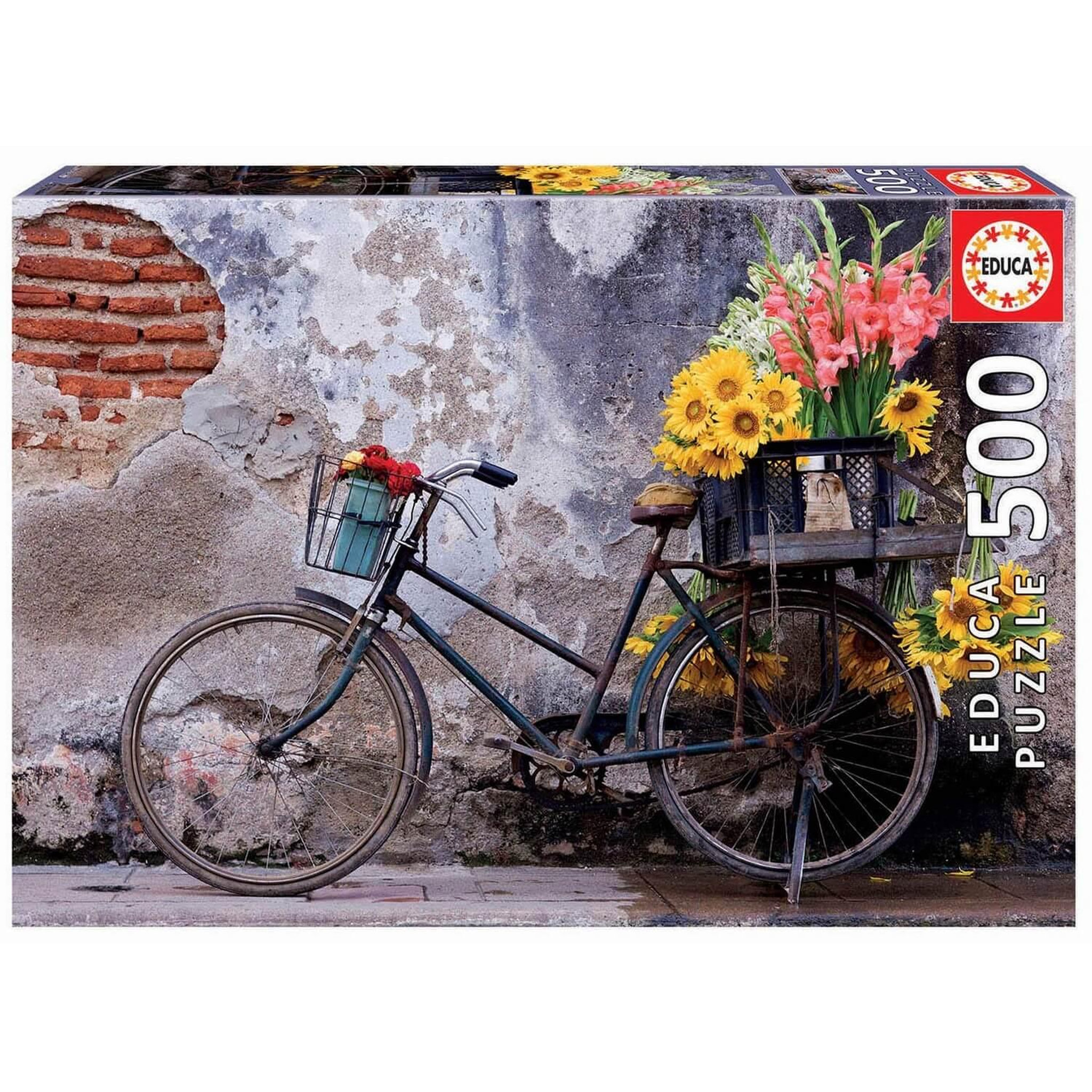Voir la diapositive 2 : EDUCA Puzzle 500 pièces : Bicyclette avec des fleurs