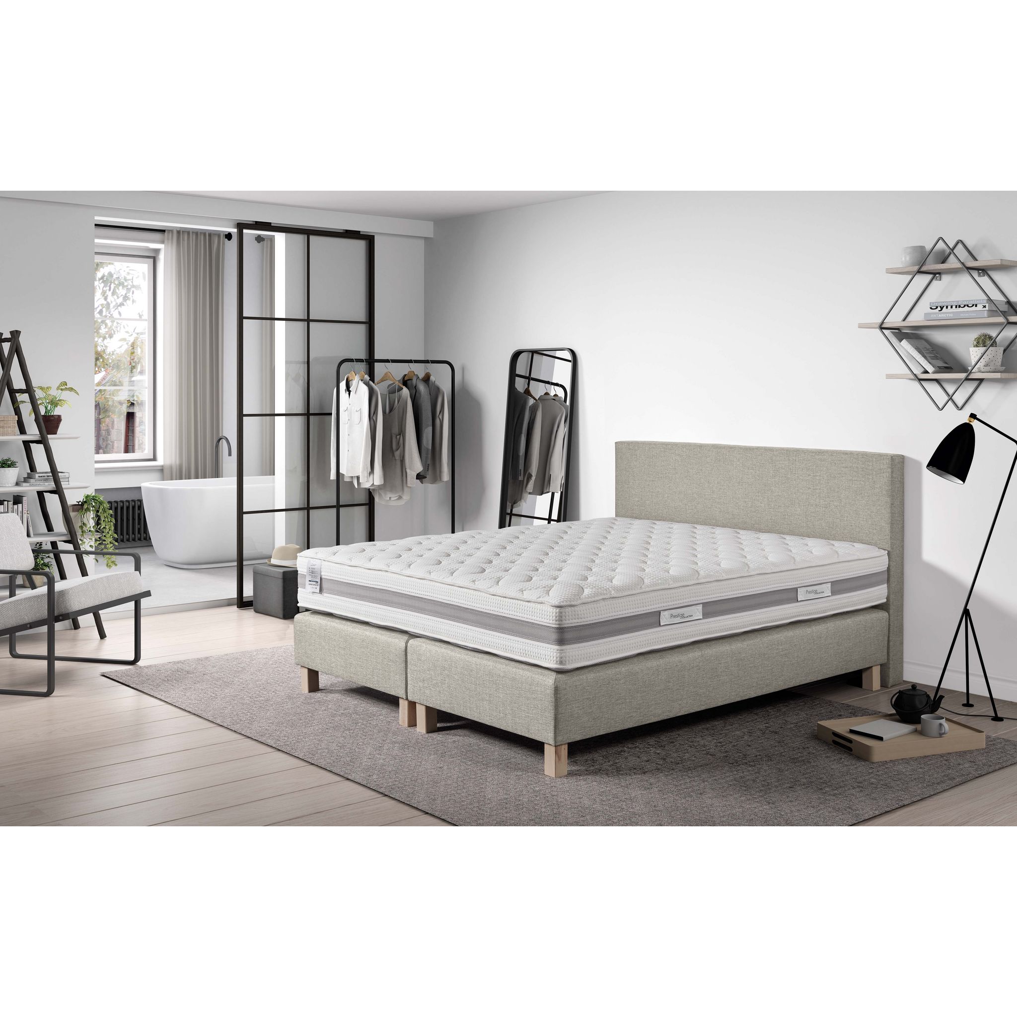PRESTIGE Collection Ensemble complet Boxspring matelas ressorts ensachés + sommiers + tête de lit + pieds 160x200 cm CONFORT HOTEL Beige