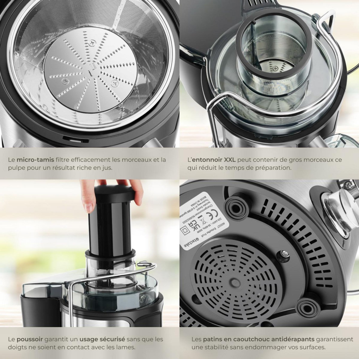 tectake Extracteur de jus capacité de 500ml, 600 W argent