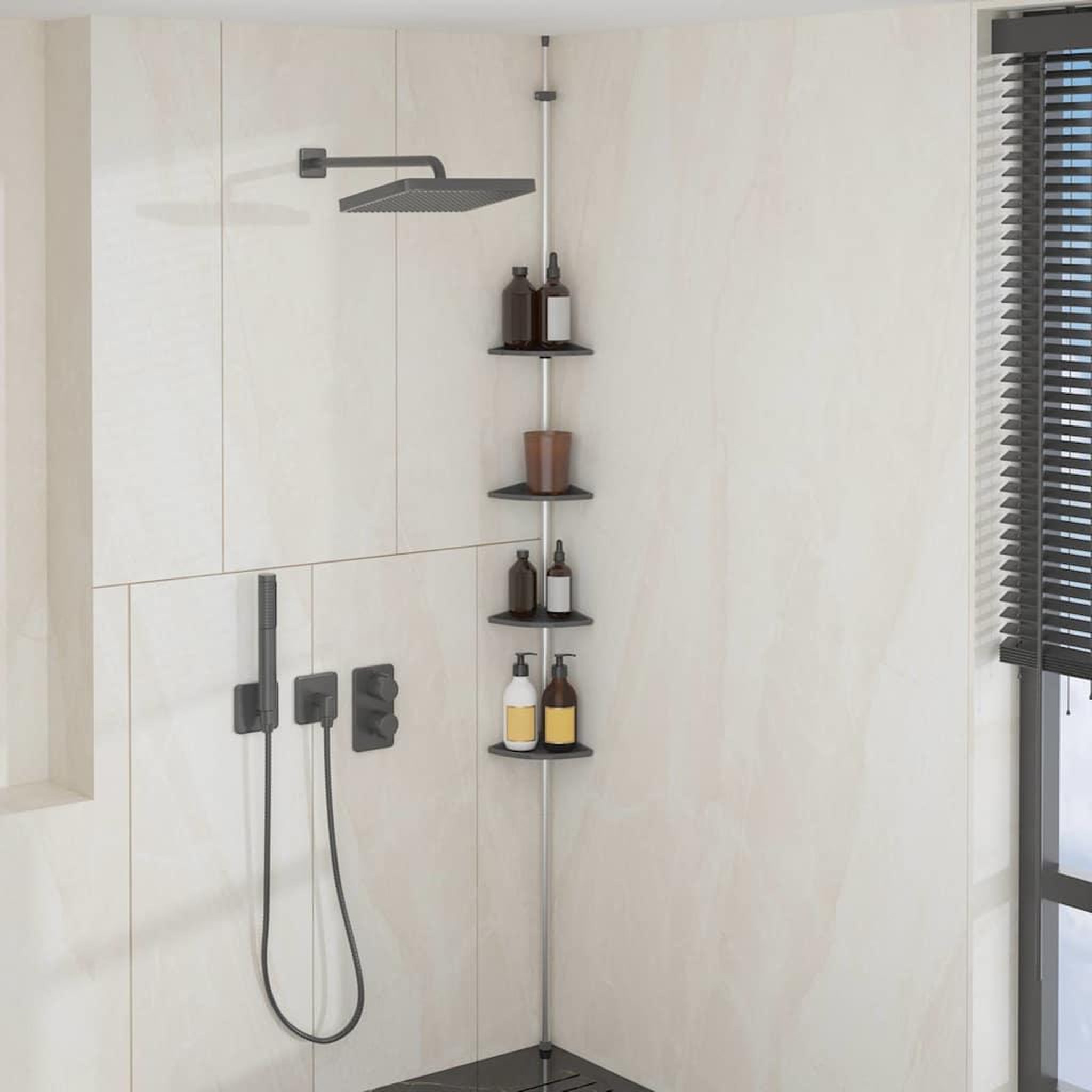 Voir la diapositive 2 : VIDAXL Etagere d'angle de douche telescopique a 4 niveaux Argente