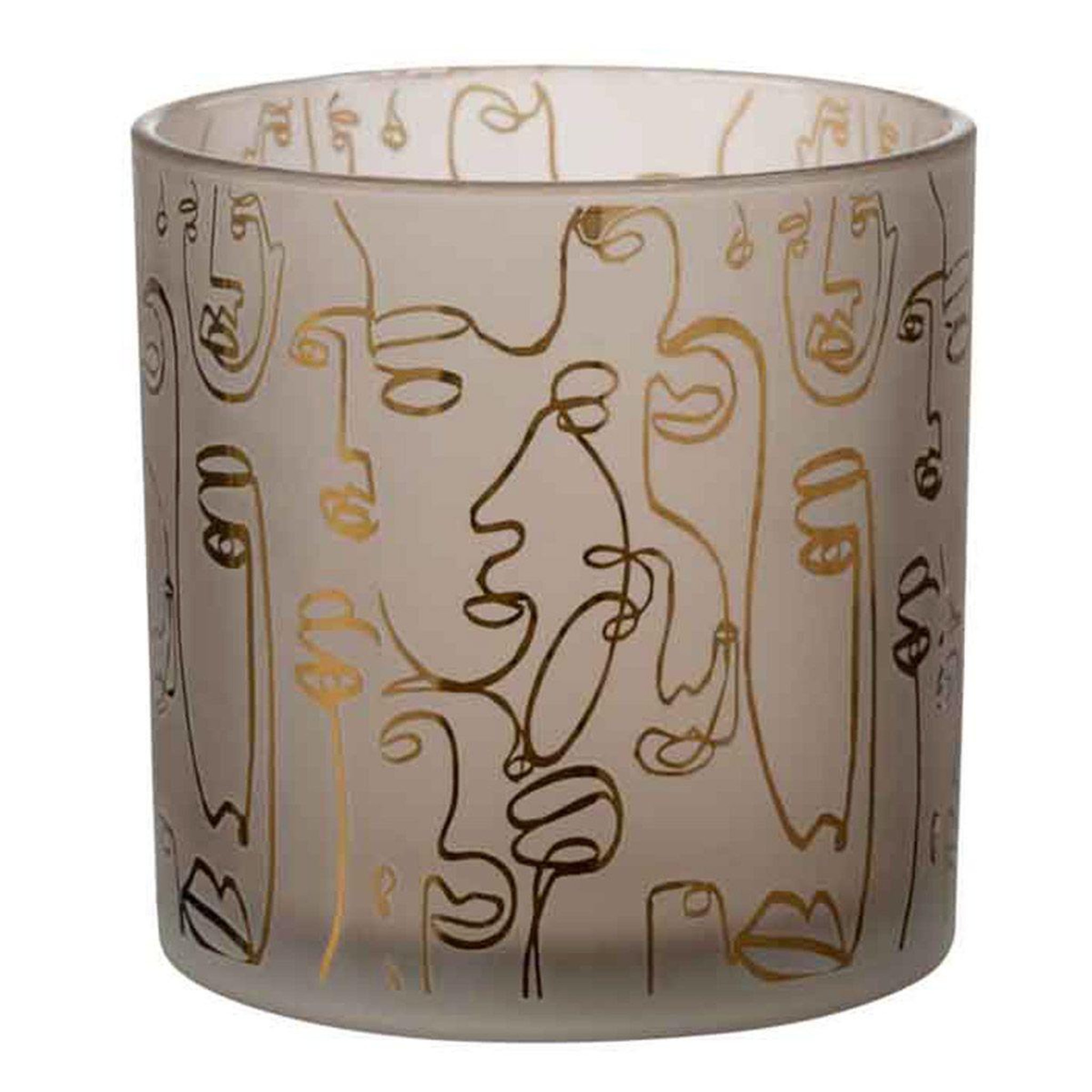 J-LINE Photophore en Verre  Happy Faces  15cm Beige