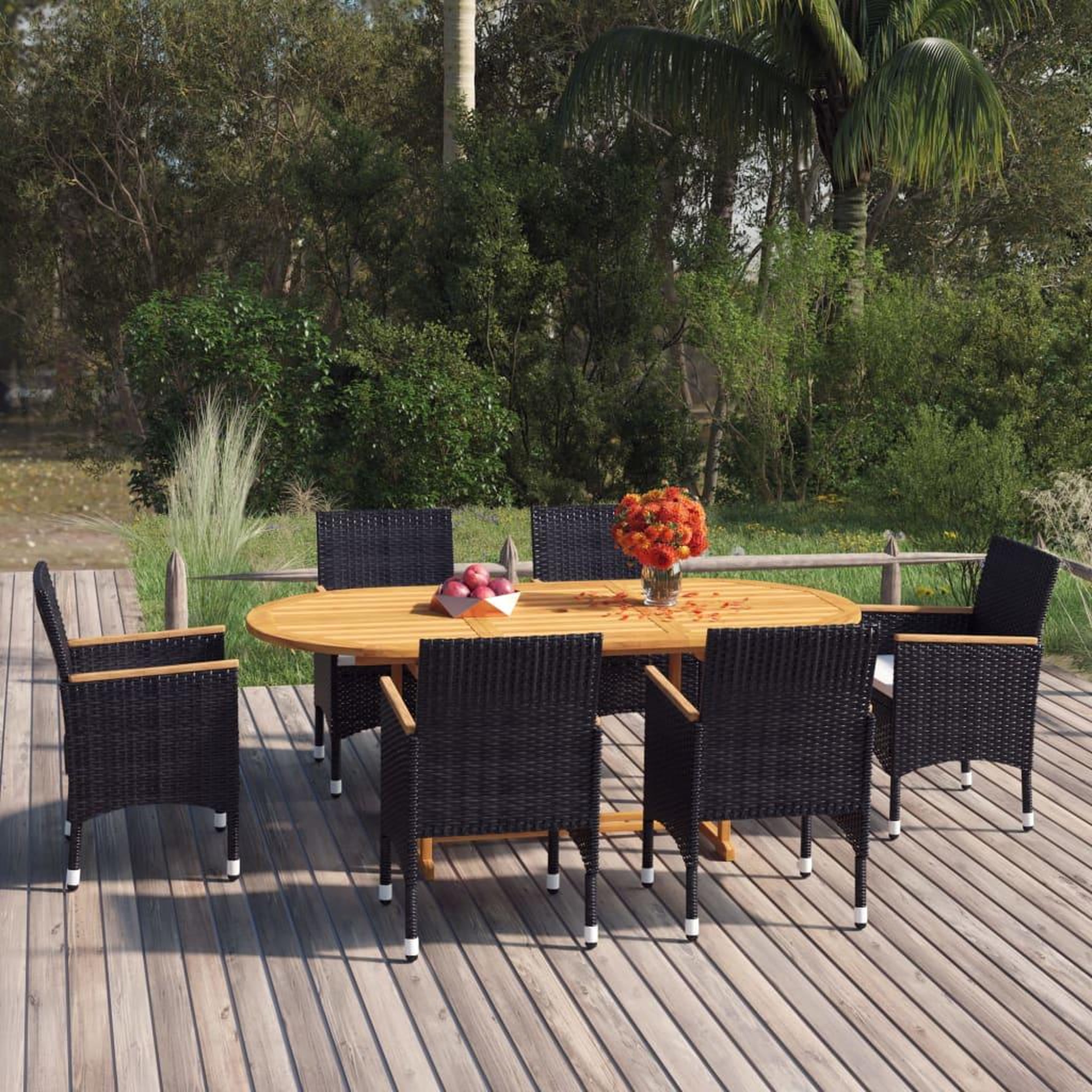 Voir la diapositive 1 : VIDAXL Ensemble a manger de jardin 7 pcs Resine tressee Noir