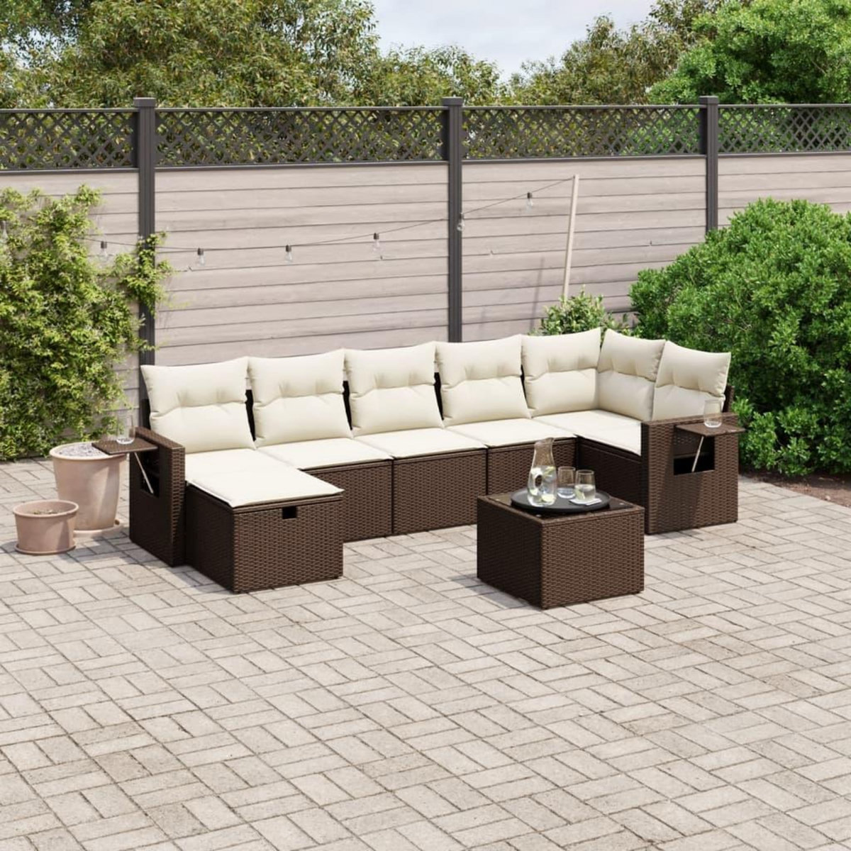 VIDAXL Salon de jardin 8 pcs avec coussins marron resine tressee