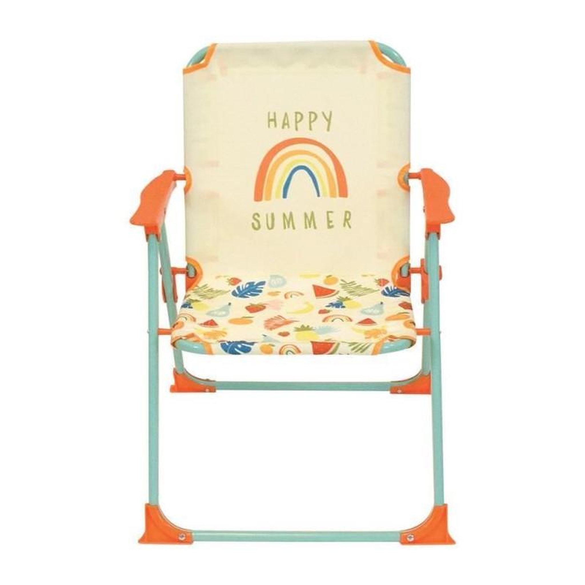 Voir la diapositive 2 : Fun House FUN HOUSE Fruity's Salon de jardin - 1 table H.46 x ø46 cm, 2 chaises H.53xl.38,5xP.37,5 cm et 1 parasol H.125 x ø100 cm
