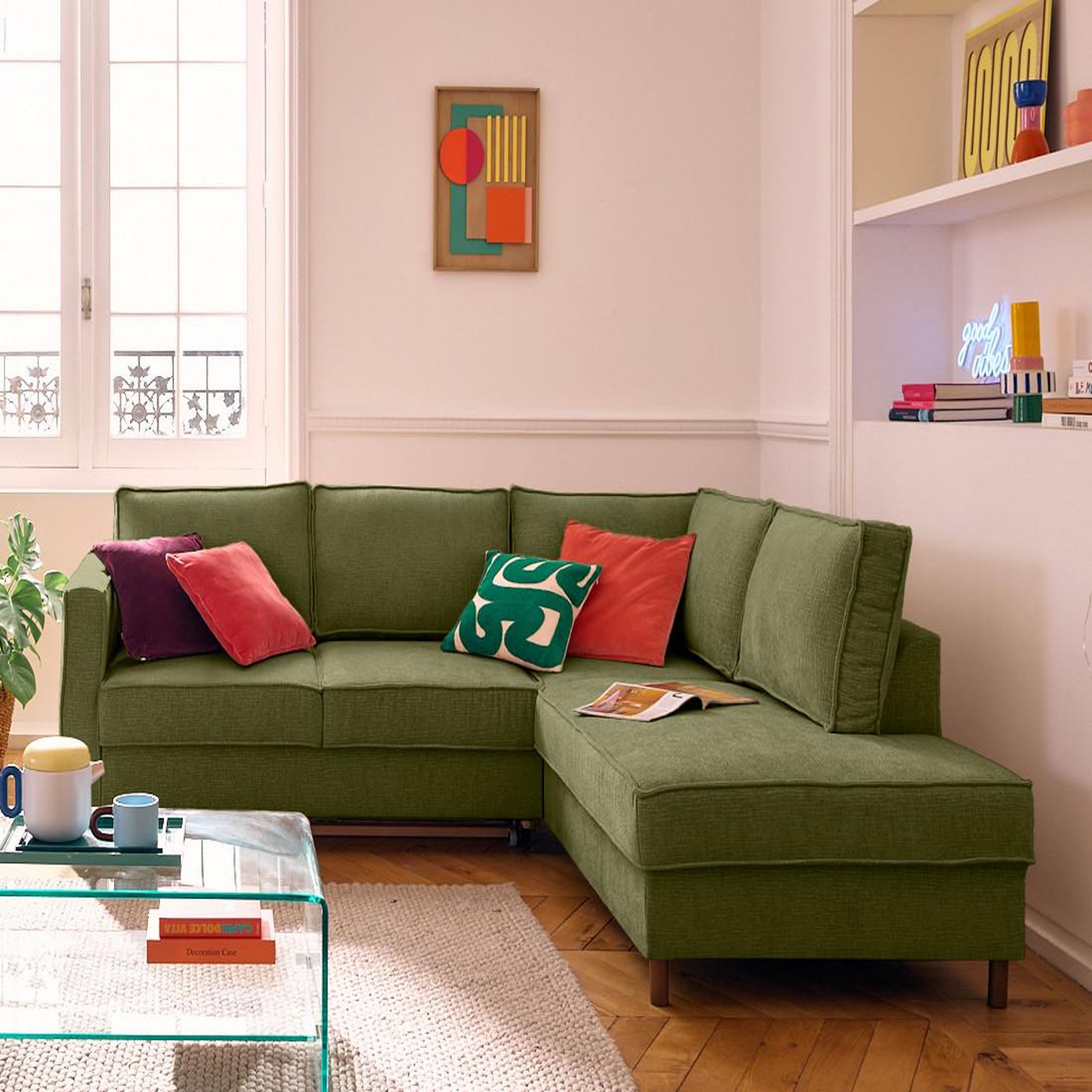 Voir la diapositive 1 : LISA DESIGN Jake - canapé d'angle droit 5 places convertible en tissu velours relief