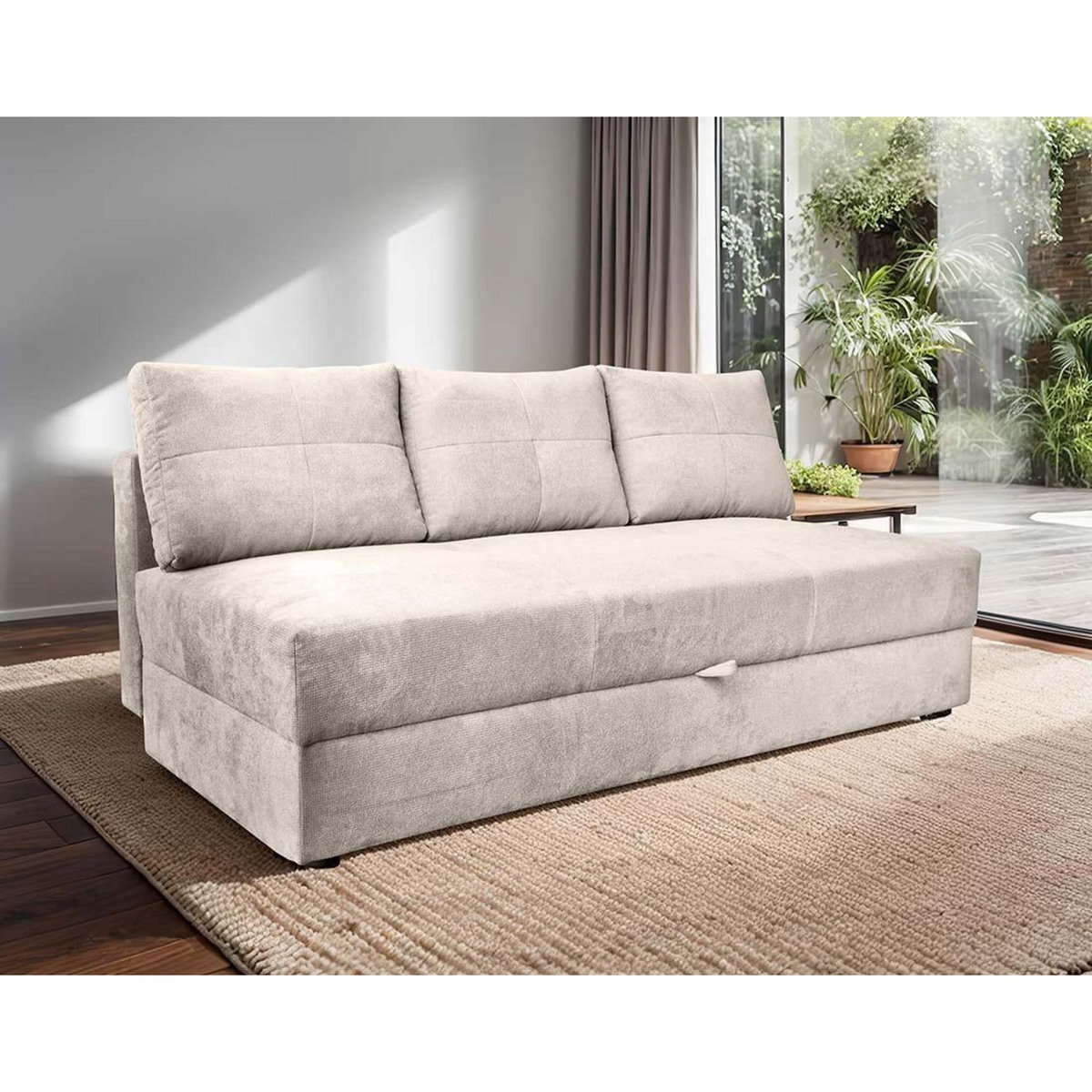 BEST MOBILIER Lucina - canapé droit 3 places - convertible avec coffre - en velours