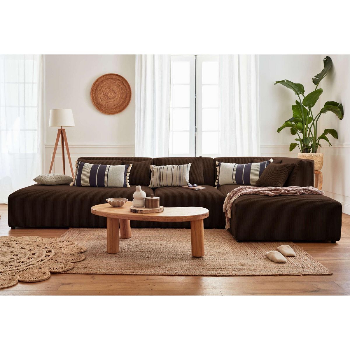 LISA DESIGN Victoire - canapé modulable d'angle droit - 5 places - en velours côtelé