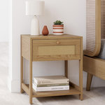 ID MARKET Lot de 2 tables de chevet HANAE vintage 1 tiroir avec tablette effet naturel cannage