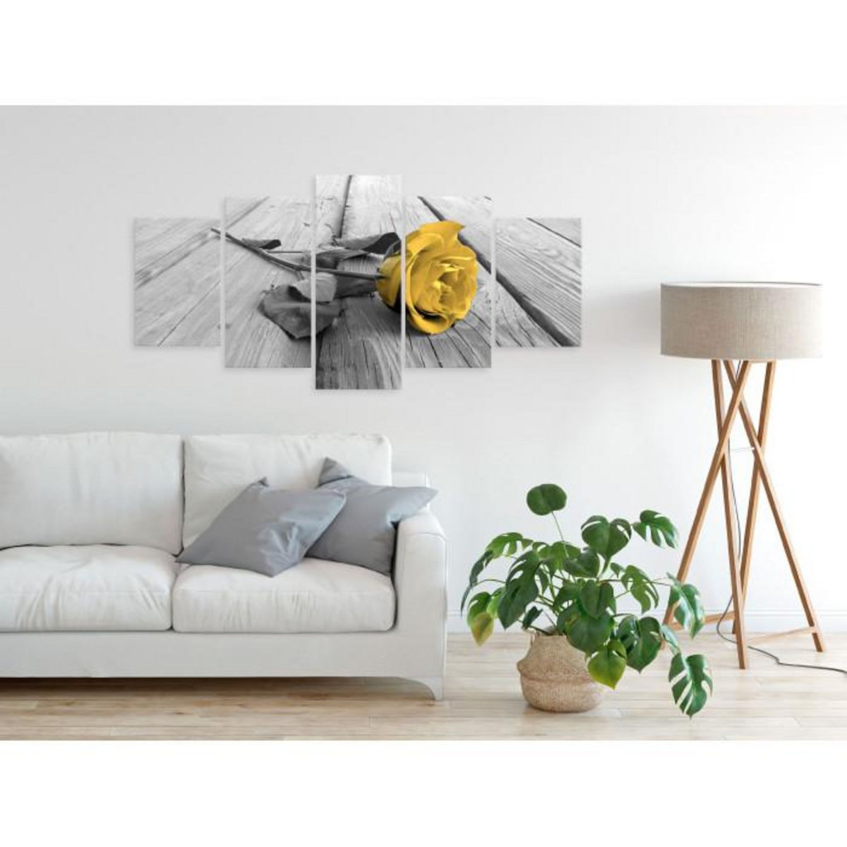 Paris Prix Tableau 5 Panneaux  Rose on Wood Wide Yellow