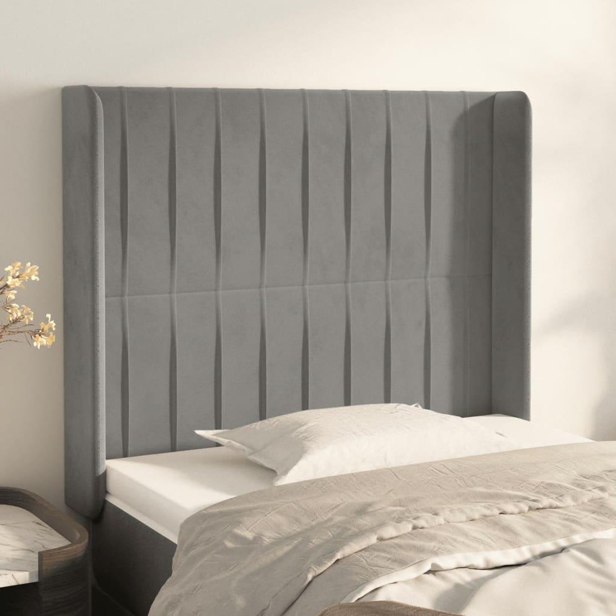 Voir la diapositive 1 : VIDAXL Tete de lit avec oreilles Gris clair 103x16x118/128 cm Velours