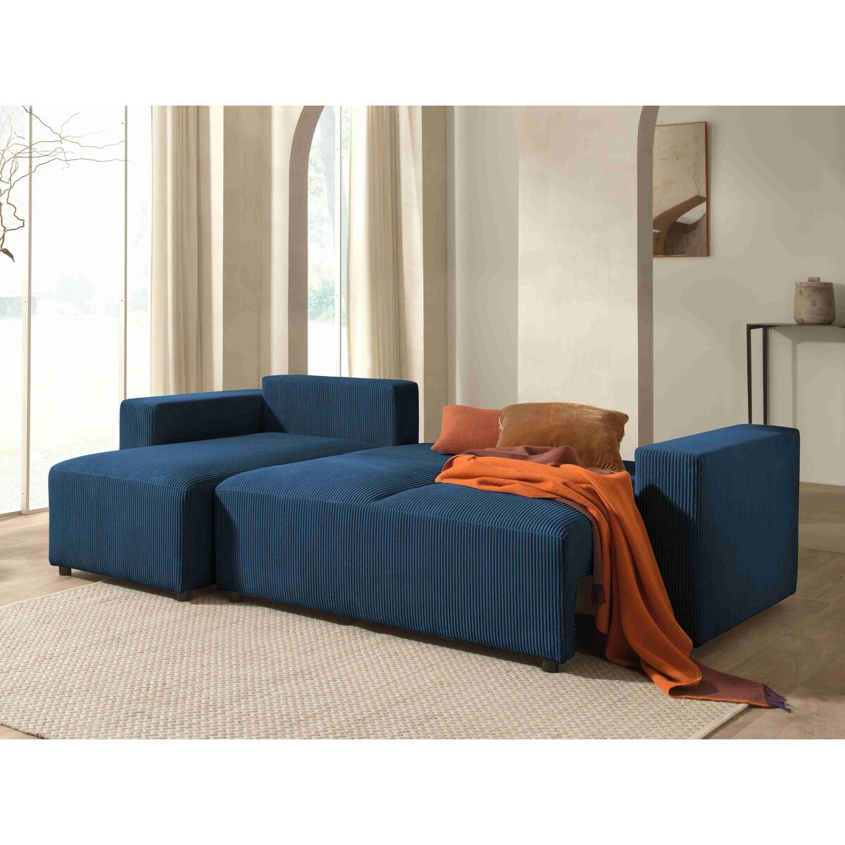 LISA DESIGN Livy - canapé d'angle convertible et coffre - réversible - en velours côtelé - 4 places