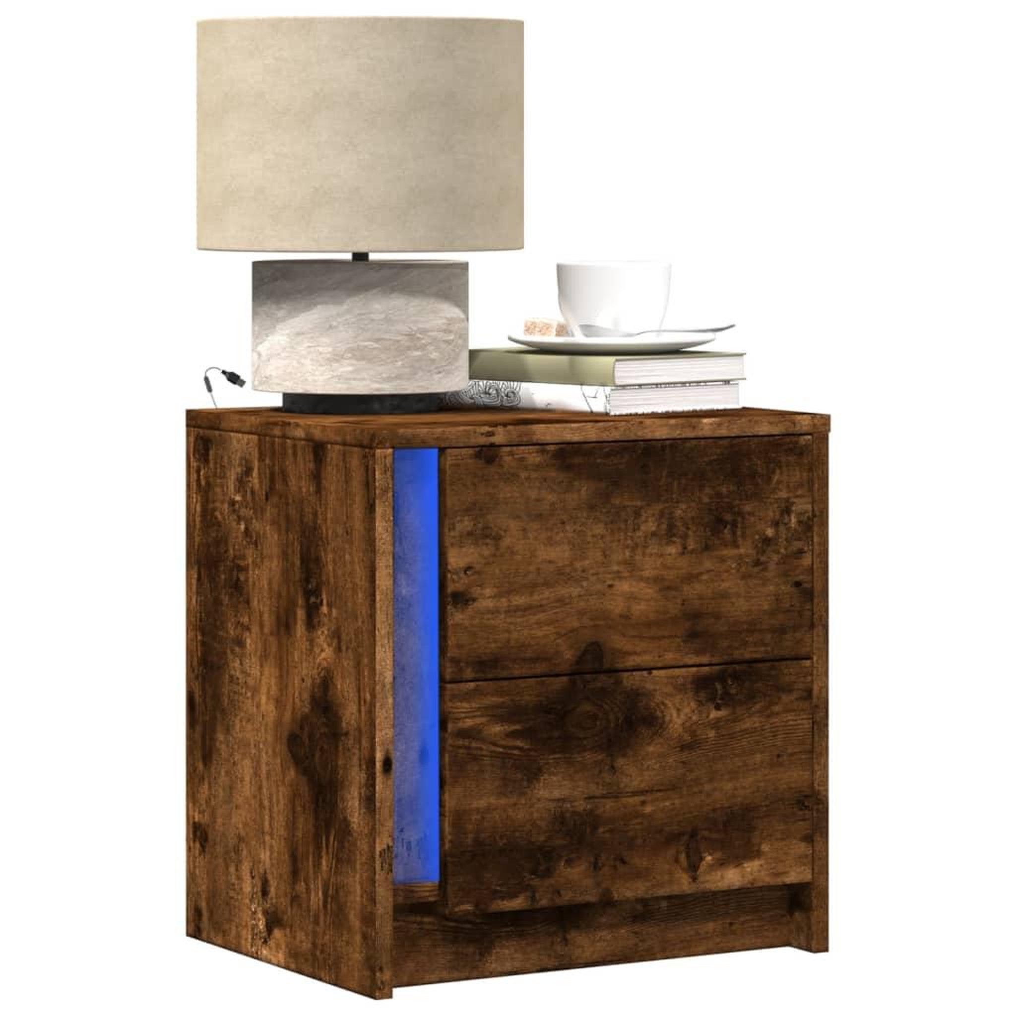 Voir la diapositive 1 : VIDAXL Armoire de chevet et lumieres LED chene fume bois d'ingenierie