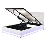 MERAX Lit coffre rembourré 140x200 cm coloris blanc led tissu