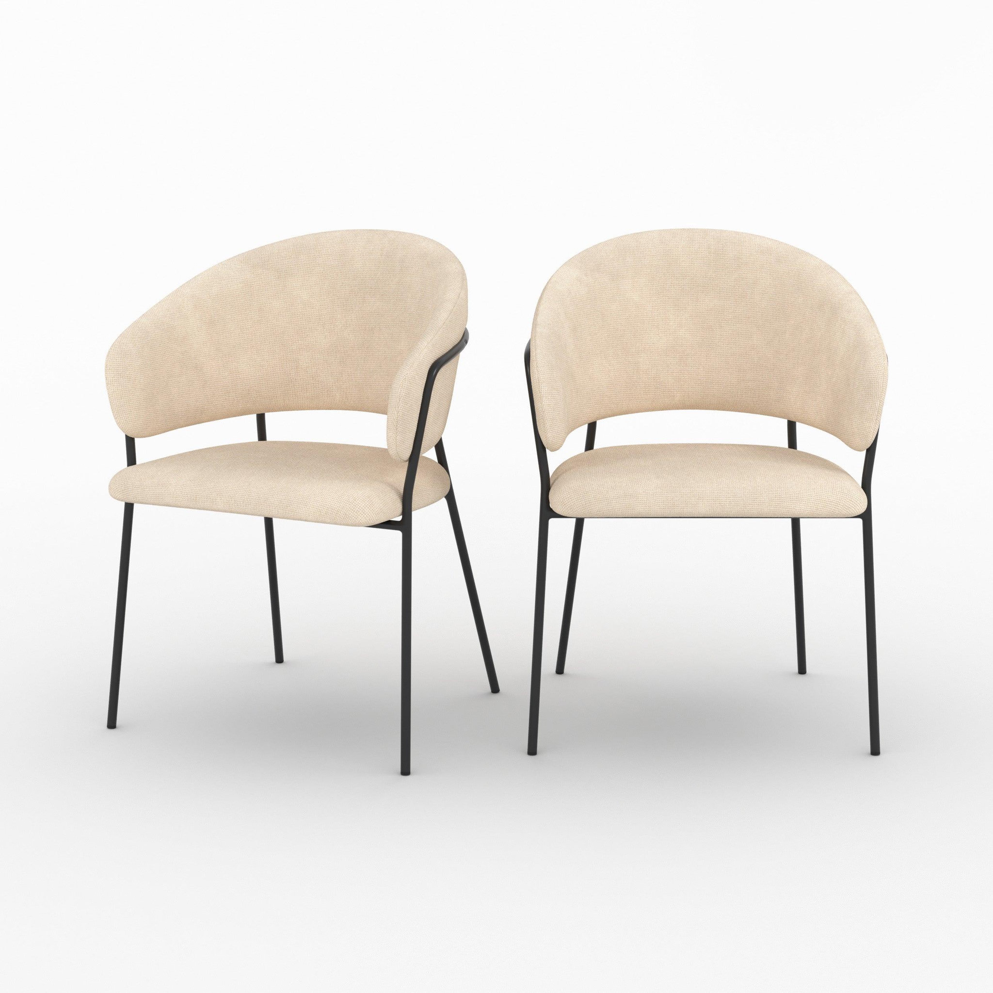 MAISON PAVANE Lot de 2 chaises en tissu beige et pieds en métal noir -amaya