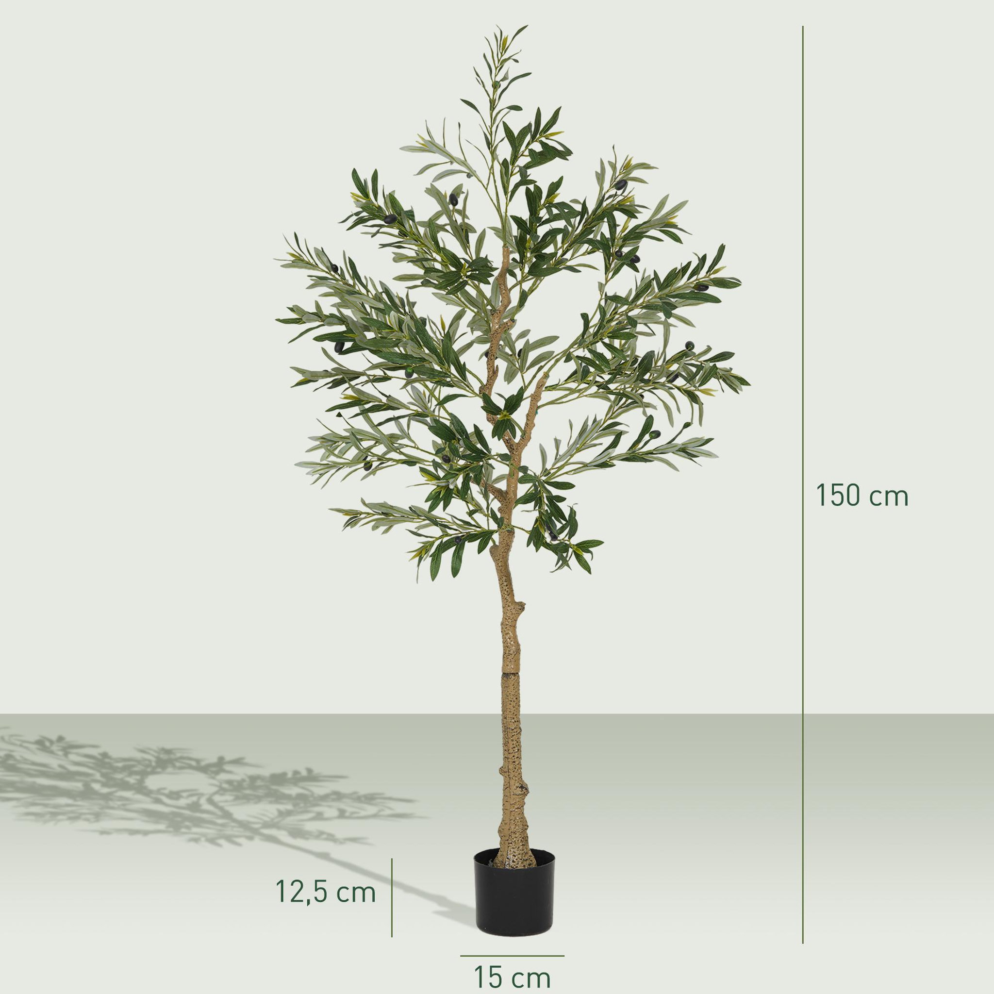 Voir la diapositive 3 : HOMCOM Olivier artificiel 150 cm plante artificielle intérieur en pot avec des feuilles et fruits réalistes