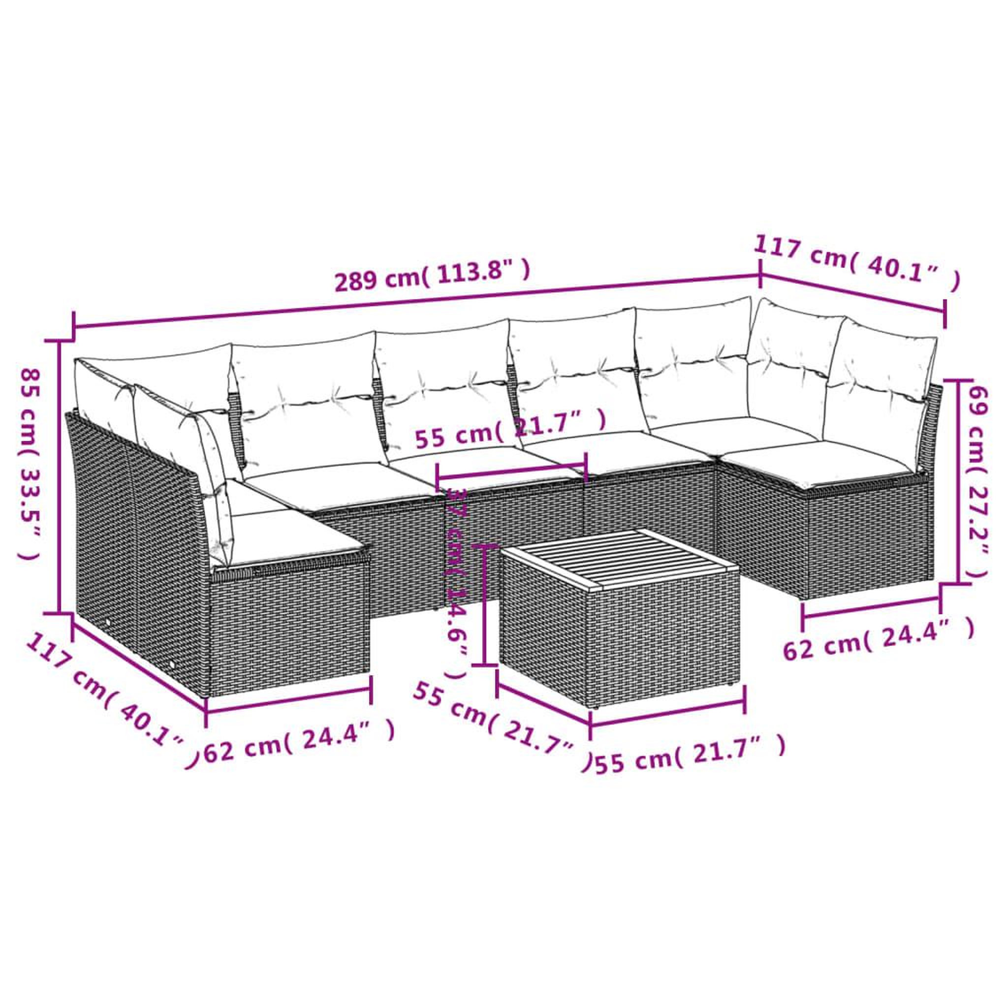 Voir la diapositive 6 : VIDAXL Salon de jardin avec coussins 8pcs melange beige resine tressee