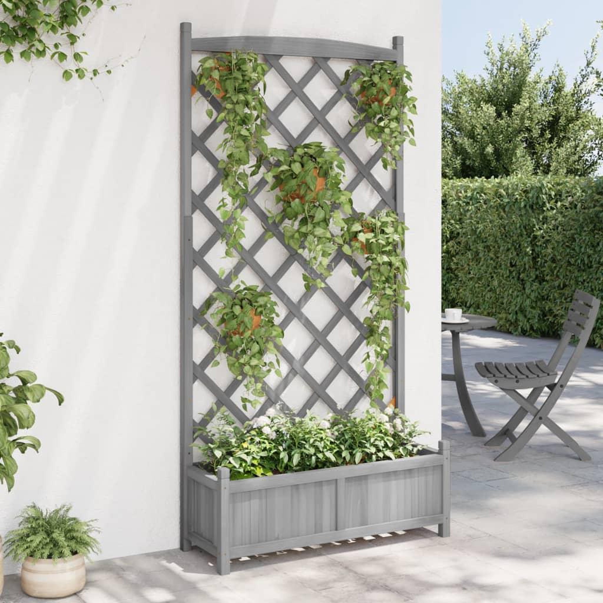 Voir la diapositive 3 : VIDAXL Jardiniere avec treillis gris bois massif de sapin