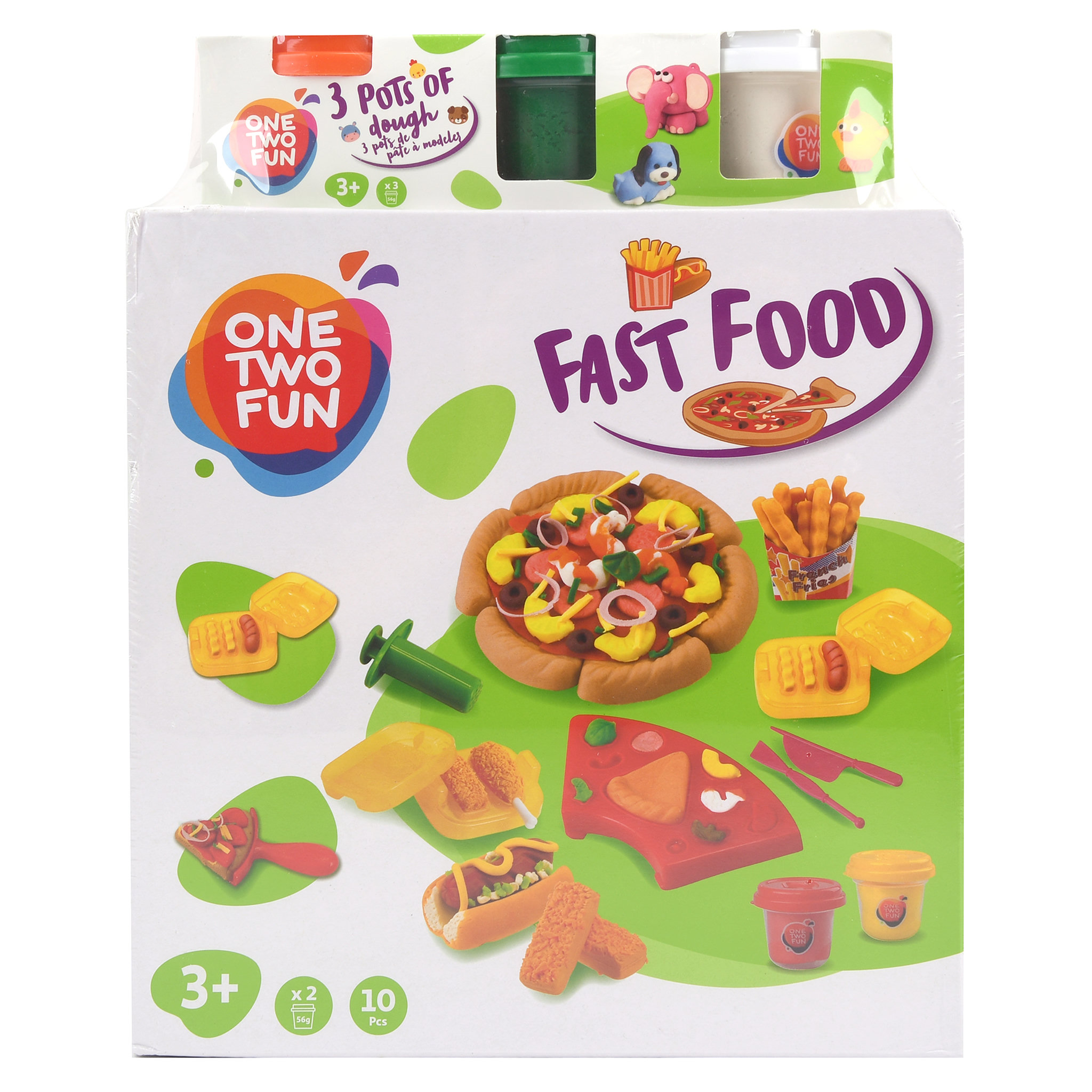 Voir la diapositive 2 : One Two Fun Fast food - Kit de 2 pots de pâte à modeler avec accessoires + 3 pots bonus