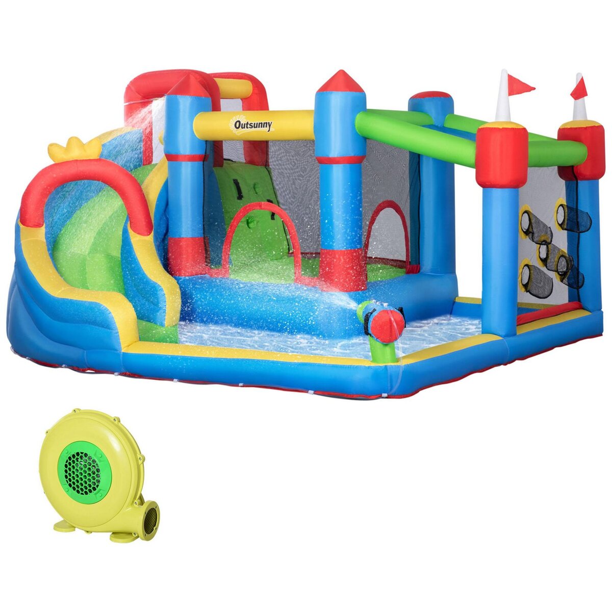 OUTSUNNY Château gonflable structure gonflable aire de jeux 3-8 ans avec gonfleur et sac de transport 390 x 300 x 197 cm - multicolore