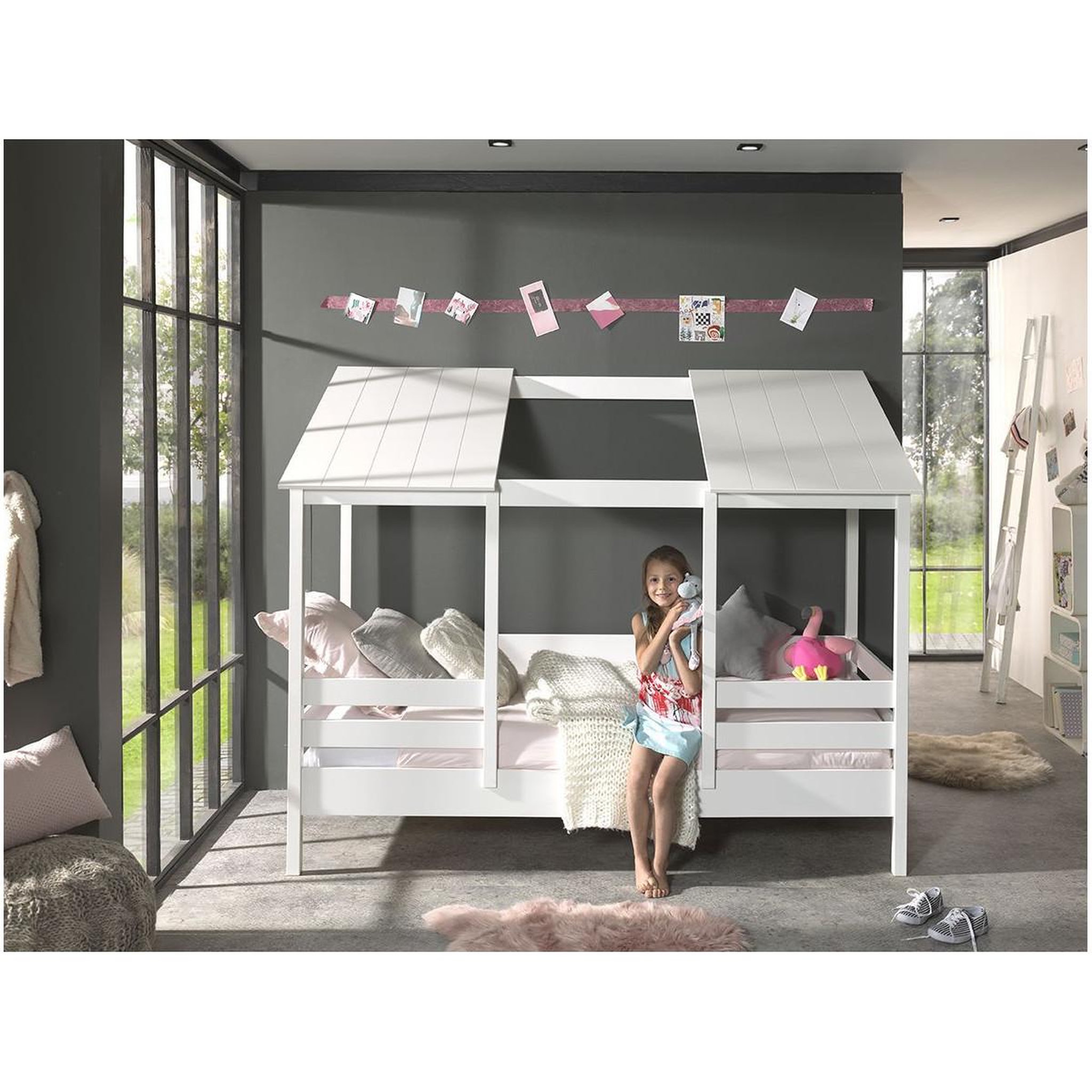 Voir la diapositive 5 : Paris Prix Pack - lit cabane enfant, sommier & matelas  housebed i  90x200cm blanc