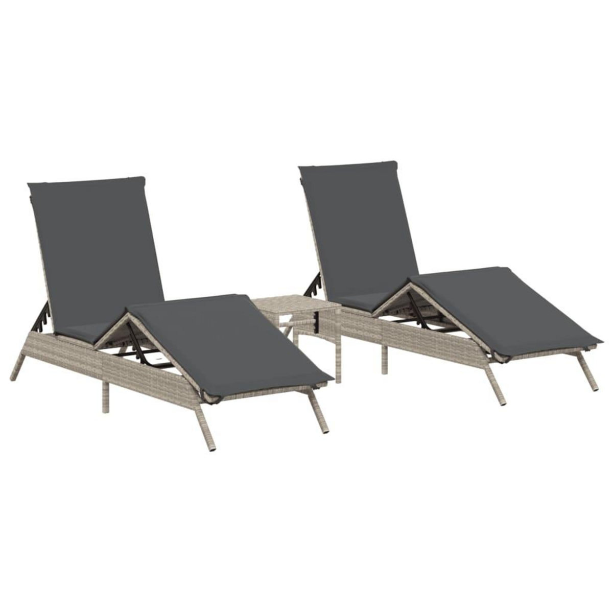 VIDAXL Chaises longues lot de 2 avec table gris clair resine tressee