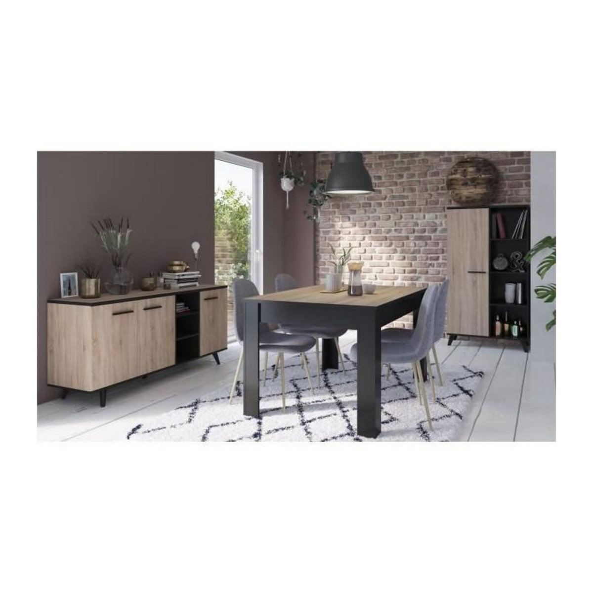 Demeyere DEMEYERE Ensemble sejour Enfilade + Table haute + Vitrine - Decor chene brosse - WAYNE