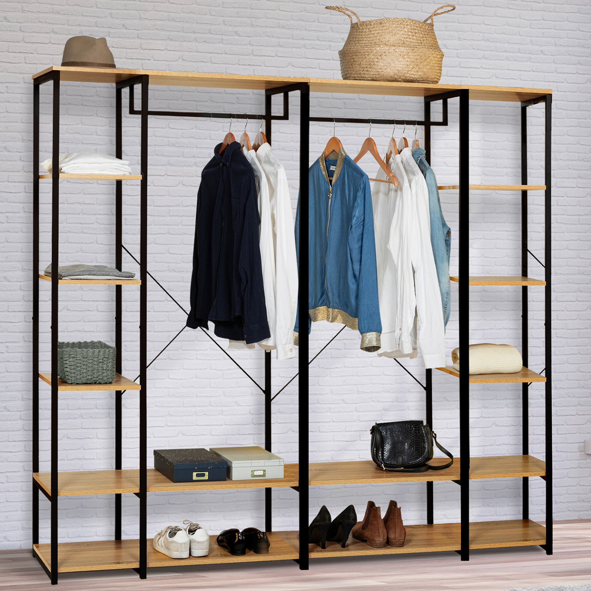 Voir la diapositive 2 : ID MARKET Dressing modulable double penderie étagère l. 180 cm detroit design industriel