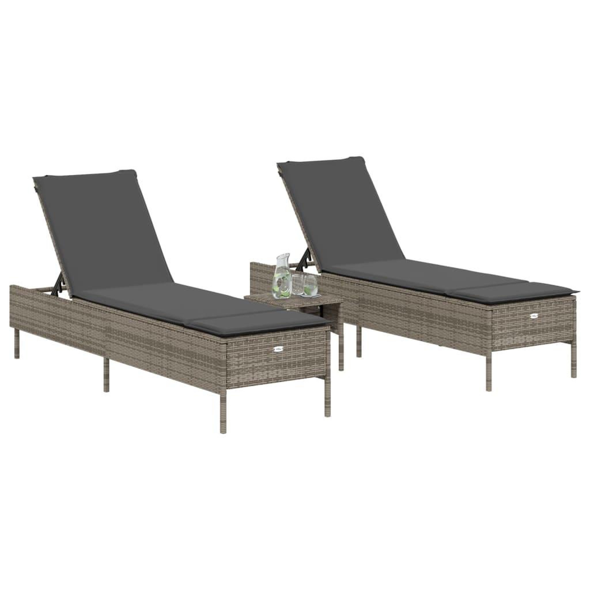 Voir la diapositive 3 : VIDAXL Ensemble de chaises longues avec coussins 3 pcs gris poly rotin