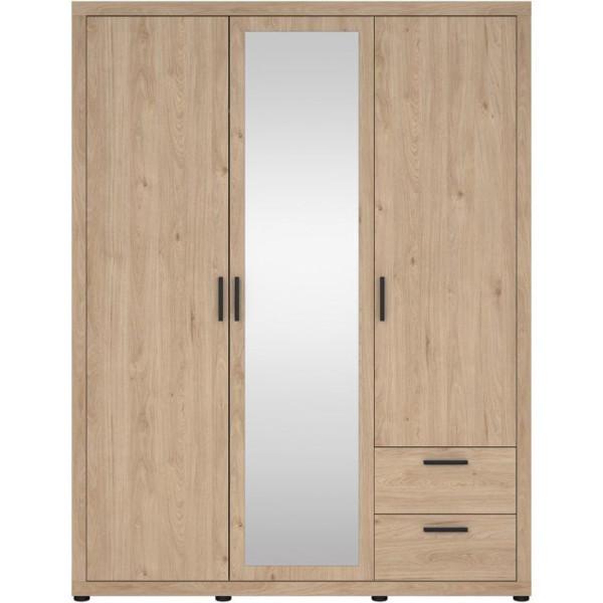 Voir la diapositive 4 : MARKET24 Armoire de chambre - mira - chene - 3 portes dont 1 avec miroir - 2 tiroirs - 153,6 x 59,8 x 200,9 cm