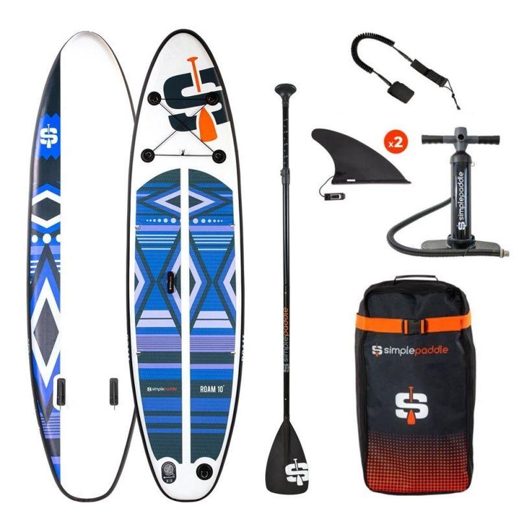 Voir la diapositive 1 : SIMPLE PADDLE Stand up Paddle Gonflable ROAM 10' 30'' 6'' (295 x 76 x 15 cm) Gamme COMPACT avec Pagaie, Leash, Pompe et Sac de Transport